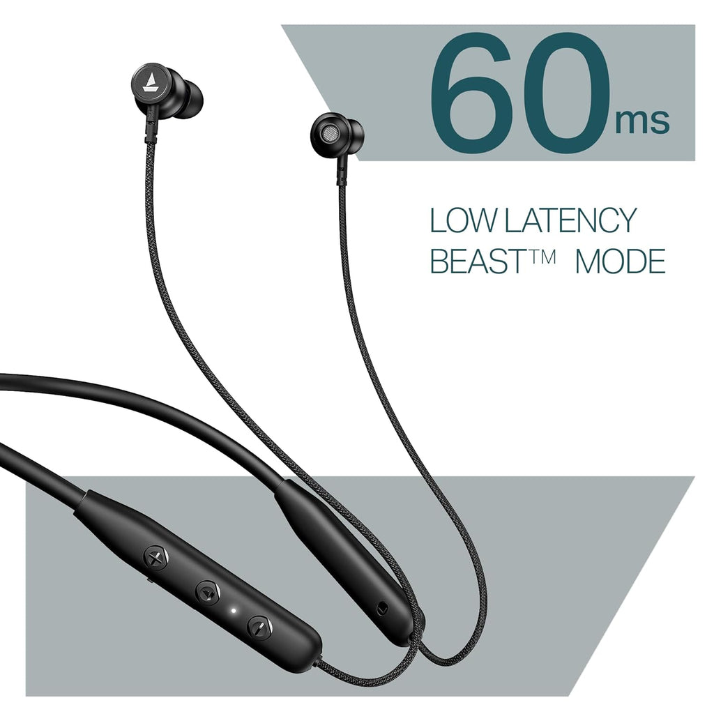 boAt Rockerz 113, 40 Hours Battery, Dual Pair, Fast Charge, ENx Technology, App Support, Magnetic Buds, Bluetooth Neckband, Wireless in Ear Earphones with Mic (Active Black)