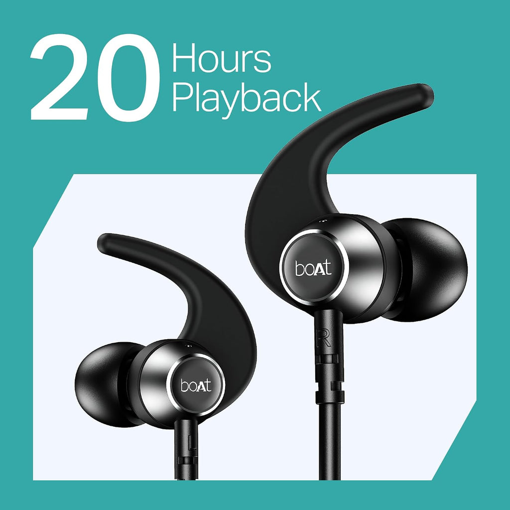 boAt Rockerz 202, ENx Tech, 20H Battery, in Ear, Dual Pair, Fast Charge, Magnetic Buds, Stream Ad Free Music via App Support, Bluetooth Neckband, Wireless with Mic Earphones (Active Black)