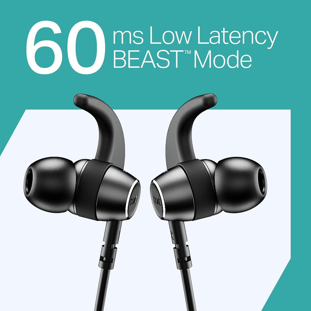 boAt Rockerz 202, ENx Tech, 20H Battery, in Ear, Dual Pair, Fast Charge, Magnetic Buds, Stream Ad Free Music via App Support, Bluetooth Neckband, Wireless with Mic Earphones (Active Black)