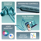 boAt Rockerz 255 Pro+, 60H Battery, Fast Charge, IPX7, Dual Pair,Low Latency,Magnetic Buds, App Support, in Ear Bluetooth Neckband, Wireless with Mic Earphones (Teal Grey)