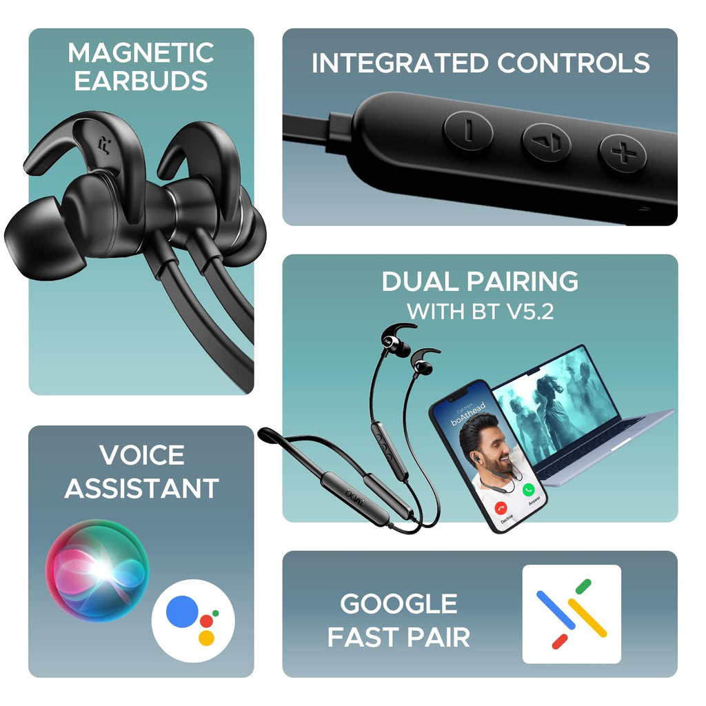 boAt Rockerz 255 Pro+, 60H Battery, Fast Charge, IPX7, Dual Pair,Low Latency,Magnetic Buds, App Support, in Ear Wireless Bluetooth Neckband with Mic Earphones (Active Black)