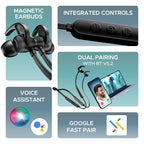 boAt Rockerz 255 Pro+, 60H Battery, Fast Charge, IPX7, Dual Pair,Low Latency,Magnetic Buds, App Support, in Ear Wireless Bluetooth Neckband with Mic Earphones (Active Black)