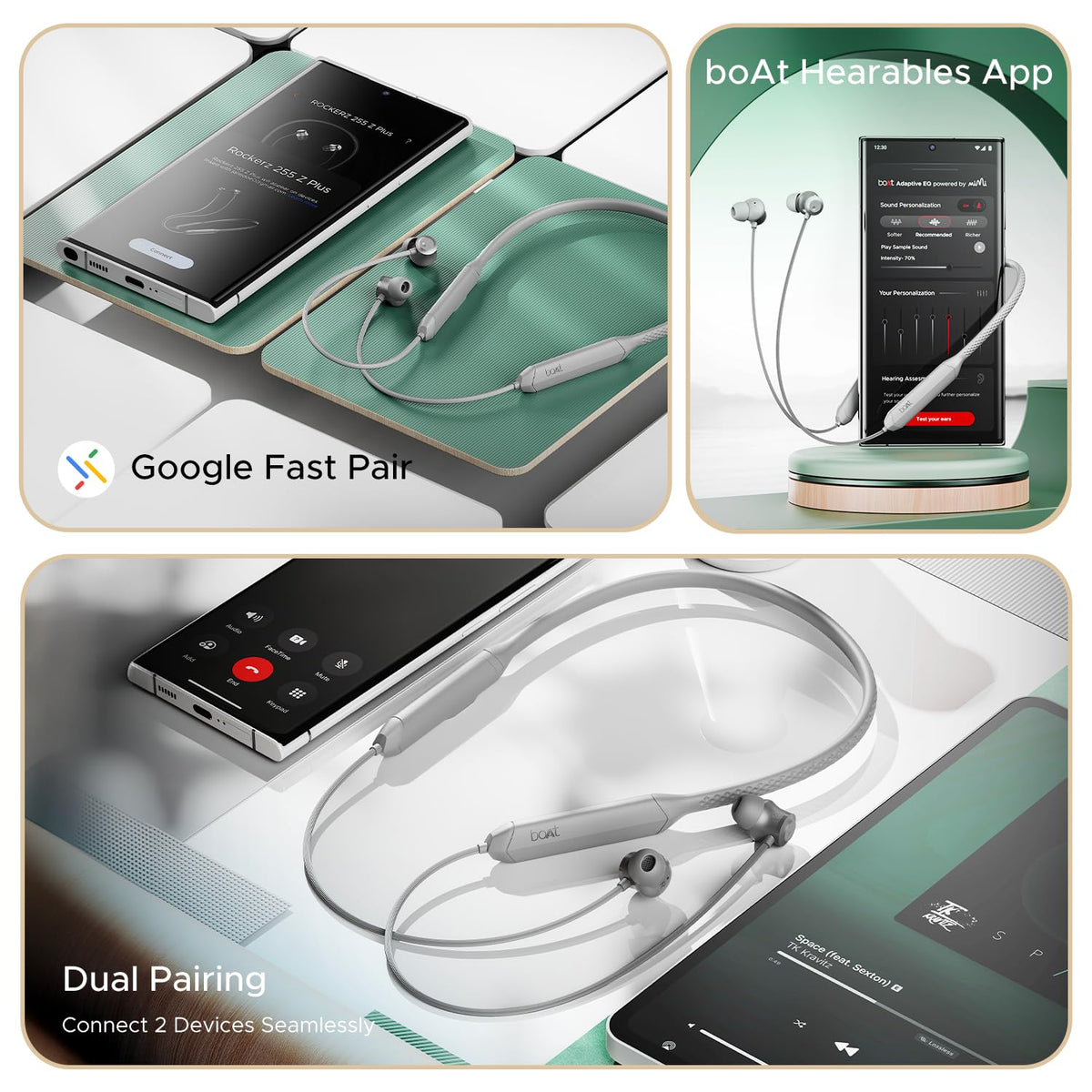boAt Rockerz 255 Z Plus, AI-Enx Tech,Spatial Audio,50HRS Battery,Low Latency Mode,Fast Charge,Stream Ad Free Music via App Support, Bluetooth Neckband,Wireless with Mic in Ear Earphones (Slate Grey)