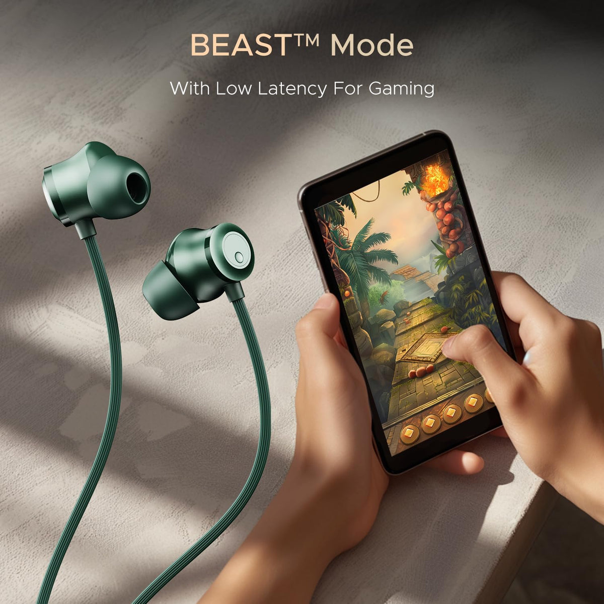 boAt Rockerz 255 Z Plus, AI-Enx Tech,Spatial Audio,50HRS Battery,Low Latency Mode,Fast Charge,Stream Ad Free Music via App Support, Bluetooth Neckband,Wireless with Mic in Ear Earphones (Pine Green)