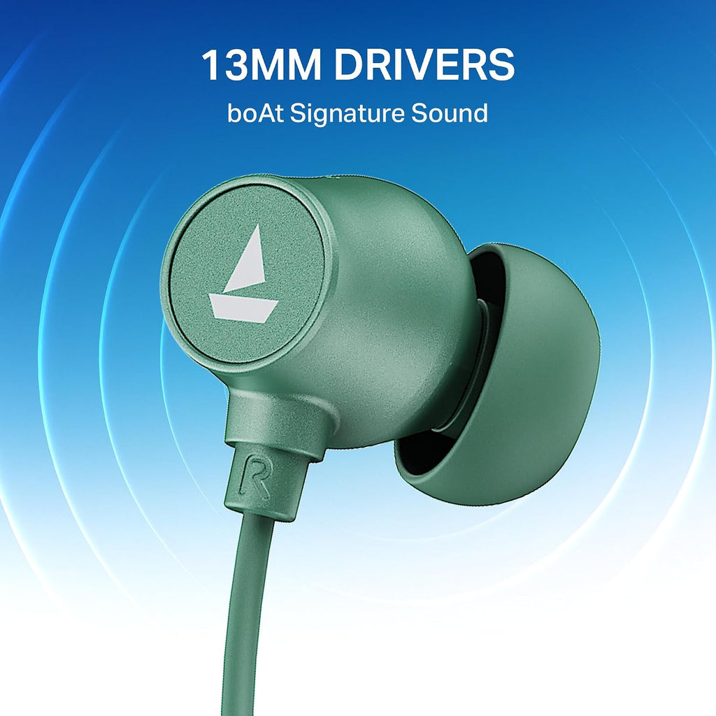 boAt Rockerz 301 ANC, (~30dB) ANC, 13mm Drivers,ENx, 40ms Low Latency, Hall Switch, Stream Ad Free Music via App Support, Bluetooth Neckband, Wireless with Mic Earphones (Green)