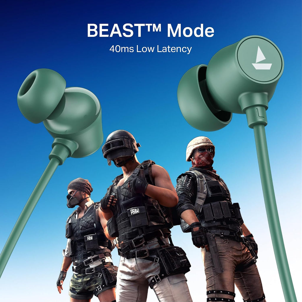 boAt Rockerz 301 ANC, (~30dB) ANC, 13mm Drivers,ENx, 40ms Low Latency, Hall Switch, Stream Ad Free Music via App Support, Bluetooth Neckband, Wireless with Mic Earphones (Green)