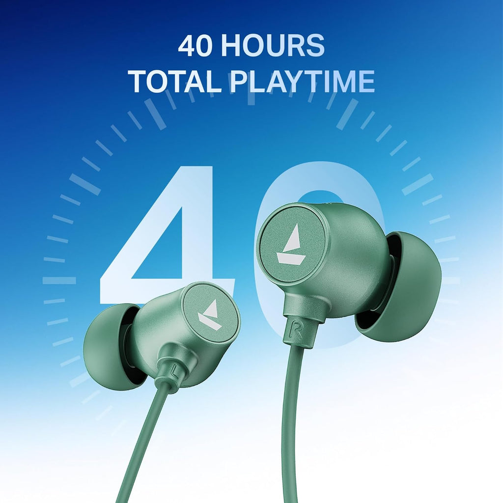 boAt Rockerz 301 ANC, (~30dB) ANC, 13mm Drivers,ENx, 40ms Low Latency, Hall Switch, Stream Ad Free Music via App Support, Bluetooth Neckband, Wireless with Mic Earphones (Green)