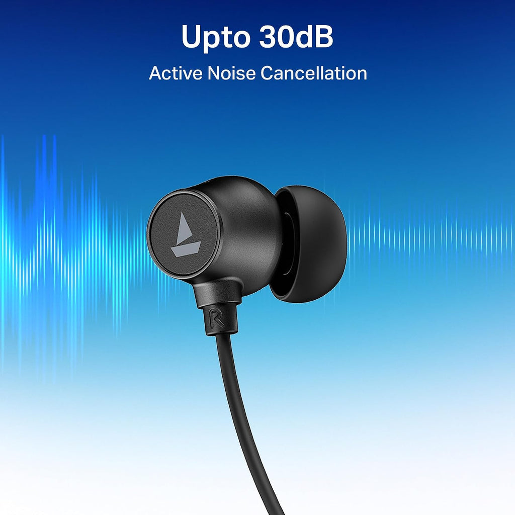 boAt Rockerz 301 ANC, (~30dB) ANC, 13mm Drivers,ENx, 40ms Low Latency, Hall Switch, App Support, Bluetooth Neckband, Wireless with Mic Earphones (Onyx Black)