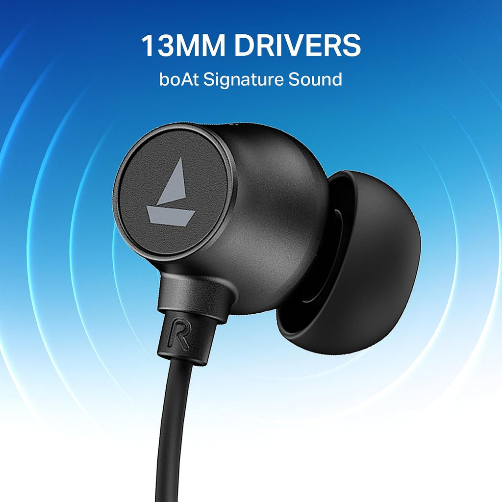 boAt Rockerz 301 ANC, (~30dB) ANC, 13mm Drivers,ENx, 40ms Low Latency, Hall Switch, App Support, Bluetooth Neckband, Wireless with Mic Earphones (Onyx Black)