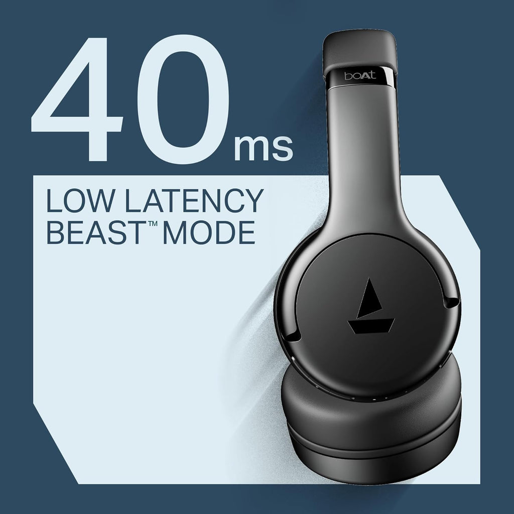 boAt Rockerz 411, 40Ms Low Latency, 40Hrs Battery, 40Mm Drivers, ENx Tech, App Support, Bluetooth Headphones, Wireless Over Ear Headphone with Mic (Active Black)