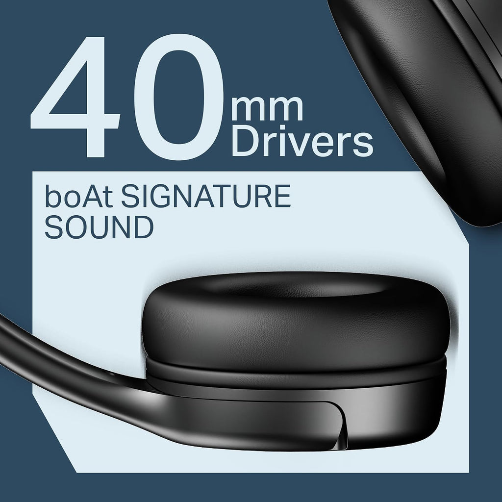 boAt Rockerz 411, 40Ms Low Latency, 40Hrs Battery, 40Mm Drivers, ENx Tech, App Support, Bluetooth Headphones, Wireless Over Ear Headphone with Mic (Active Black)