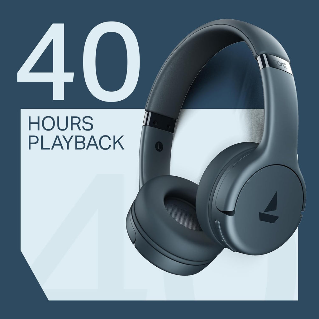 boAt Rockerz 411, 40Ms Low Latency, 40Hrs Battery, 40Mm Drivers, ENx Tech, App Support, Bluetooth Headphones, Wireless Over Ear Headphone with Mic (Bold Blue)