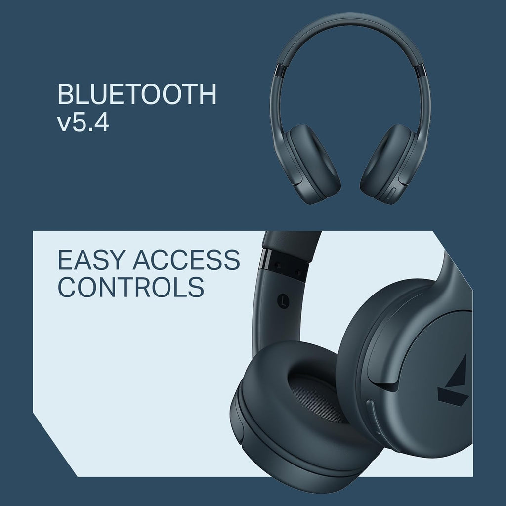boAt Rockerz 411, 40Ms Low Latency, 40Hrs Battery, 40Mm Drivers, ENx Tech, App Support, Bluetooth Headphones, Wireless Over Ear Headphone with Mic (Bold Blue)