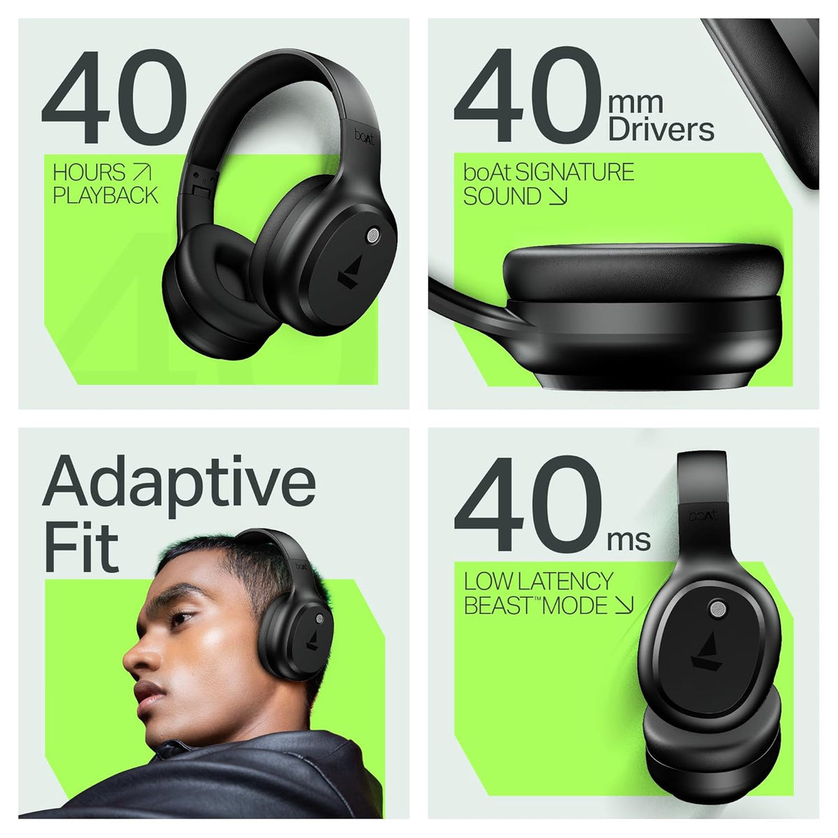 boAt Rockerz 421, 60H Battery, Low Latency(40Ms), 40Mm Drivers, ENx Tech, App Support, Bluetooth Headphones, Wireless Over Ear Headphone with Mic (Black Sabre)