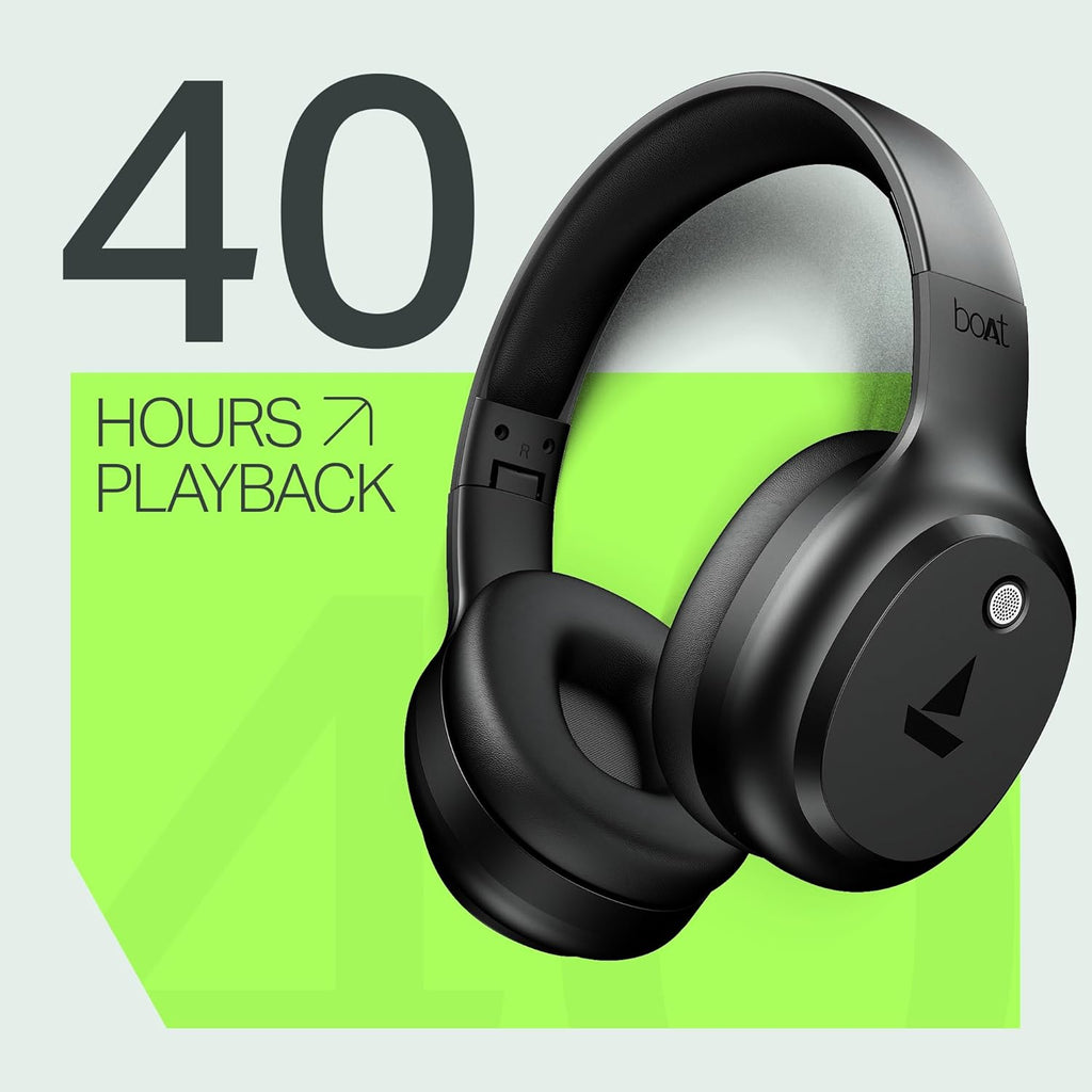 boAt Rockerz 421, 60H Battery, Low Latency(40Ms), 40Mm Drivers, ENx Tech, App Support, Bluetooth Headphones, Wireless Over Ear Headphone with Mic (Black Sabre)