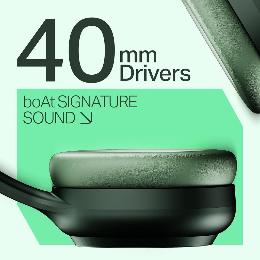 boAt Rockerz 421, 60H Battery, Low Latency(40Ms), 40Mm Drivers, ENx Tech, Stream Ad Free Music via App Support, Bluetooth Headphones, Wireless Over Ear Headphone with Mic (Sage Green)
