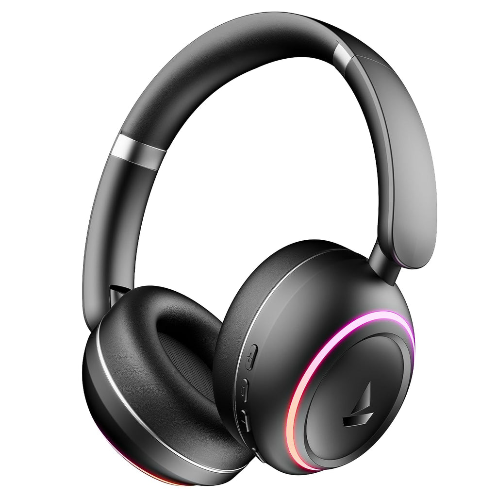 boAt Rockerz 480, RGB LEDs,6 Light Modes, 40mm Drivers,Beast Mode, 60H Battery, ENx Tech, App Support, Bluetooth Headphones, Wireless Over Ear Headphone with Mic (Black Sabre)