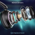 boAt Rockerz 480, RGB LEDs,6 Light Modes, 40mm Drivers,Beast Mode, 60H Battery, ENx Tech, App Support, Bluetooth Headphones, Wireless Over Ear Headphone with Mic (Black Sabre)