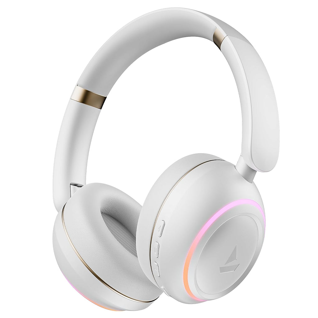 boAt Rockerz 480, RGB LEDs,6 Light Modes, 40mm Drivers,Beast Mode, 60H Battery, ENx Tech, App Support, Bluetooth Headphones, Wireless Over Ear Headphone with Mic (White Sabre)