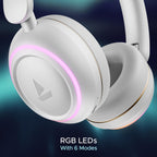 boAt Rockerz 480, RGB LEDs,6 Light Modes, 40mm Drivers,Beast Mode, 60H Battery, ENx Tech, App Support, Bluetooth Headphones, Wireless Over Ear Headphone with Mic (White Sabre)