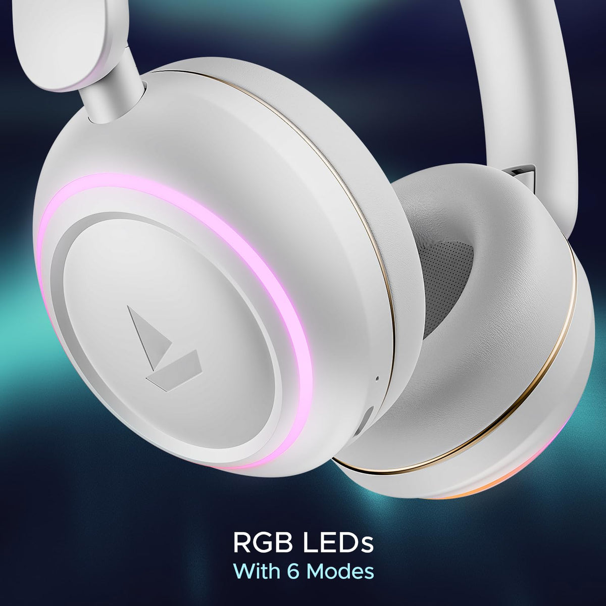 boAt Rockerz 480, RGB LEDs,6 Light Modes, 40mm Drivers,Beast Mode, 60H Battery, ENx Tech, App Support, Bluetooth Headphones, Wireless Over Ear Headphone with Mic (White Sabre)