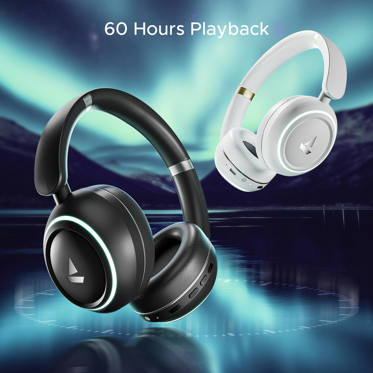 boAt Rockerz 480, RGB LEDs,6 Light Modes, 40mm Drivers,Beast Mode, 60H Battery, ENx Tech, App Support, Bluetooth Headphones, Wireless Over Ear Headphone with Mic (White Sabre)