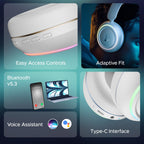 boAt Rockerz 480, RGB LEDs,6 Light Modes, 40mm Drivers,Beast Mode, 60H Battery, ENx Tech, App Support, Bluetooth Headphones, Wireless Over Ear Headphone with Mic (White Sabre)