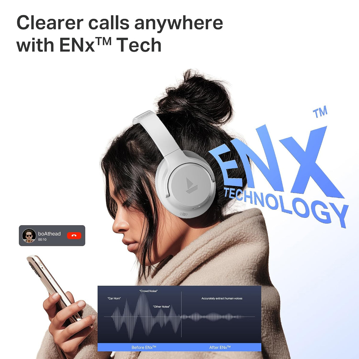 boAt Rockerz 512 ANC, 40Db Hybrid ANC, 80Hrs Playback, 40Mm Drivers, 40Ms Latency Beast Mode, Enx Tech, App Support, Over Ear Bluetooth Headphones, Wireless Headphone with Mic (Bold White)
