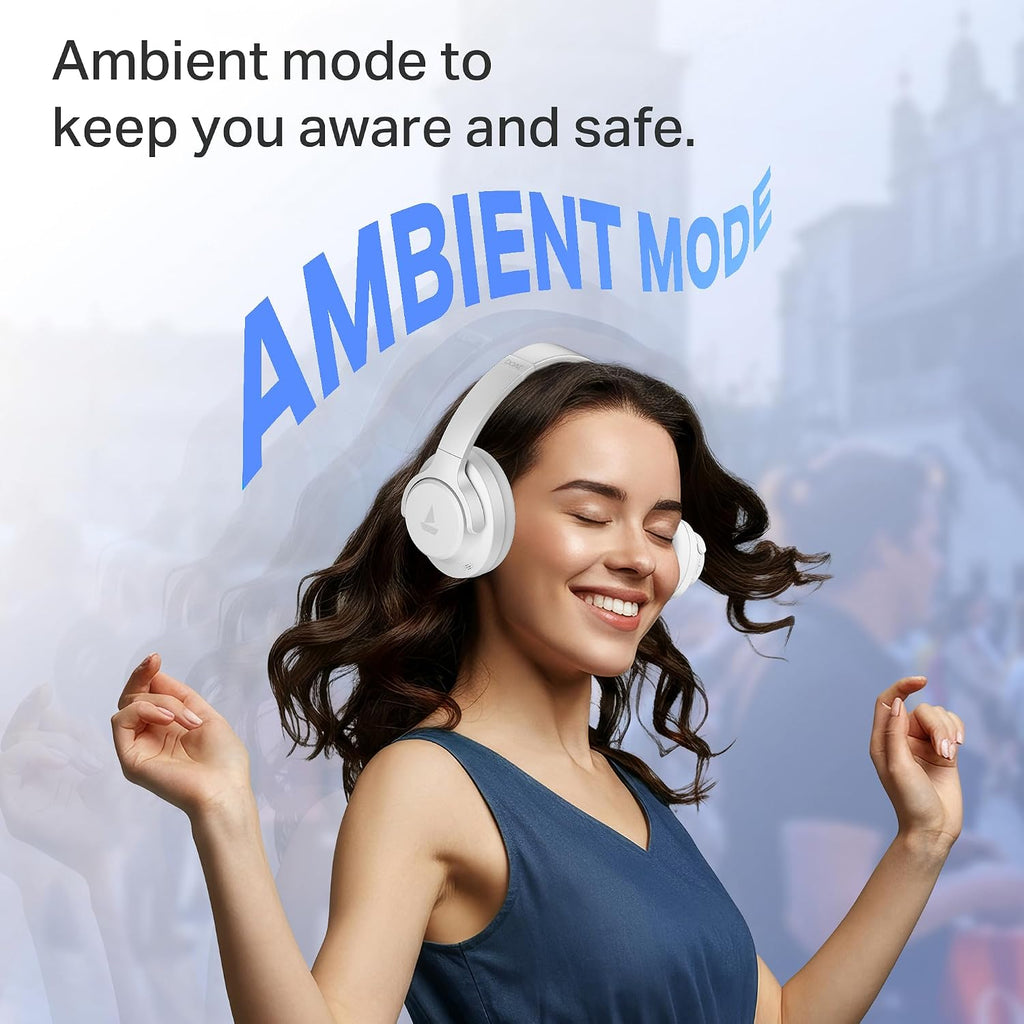 boAt Rockerz 512 ANC, 40Db Hybrid ANC, 80Hrs Playback, 40Mm Drivers, 40Ms Latency Beast Mode, Enx Tech, App Support, Over Ear Bluetooth Headphones, Wireless Headphone with Mic (Bold White)