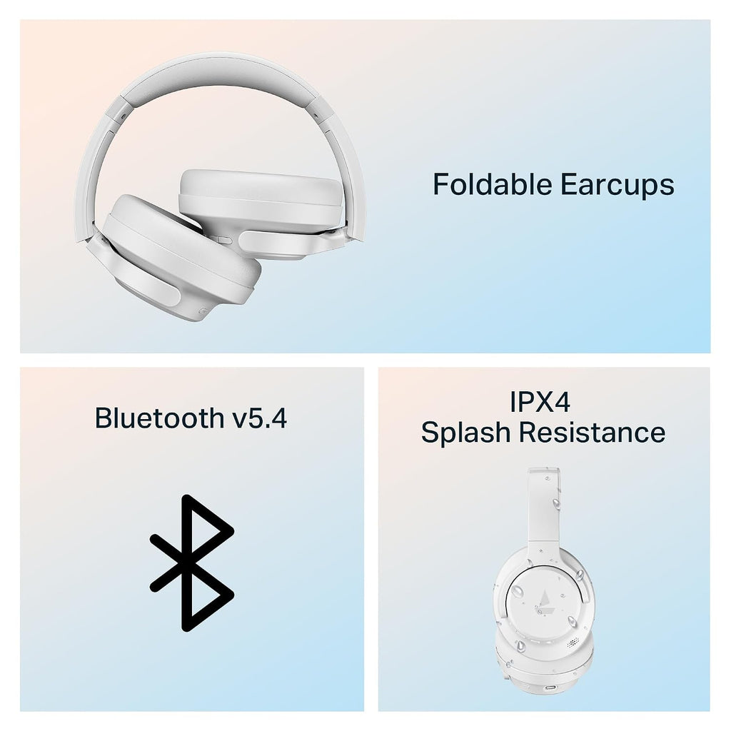 boAt Rockerz 512 ANC, 40Db Hybrid ANC, 80Hrs Playback, 40Mm Drivers, 40Ms Latency Beast Mode, Enx Tech, App Support, Over Ear Bluetooth Headphones, Wireless Headphone with Mic (Bold White)