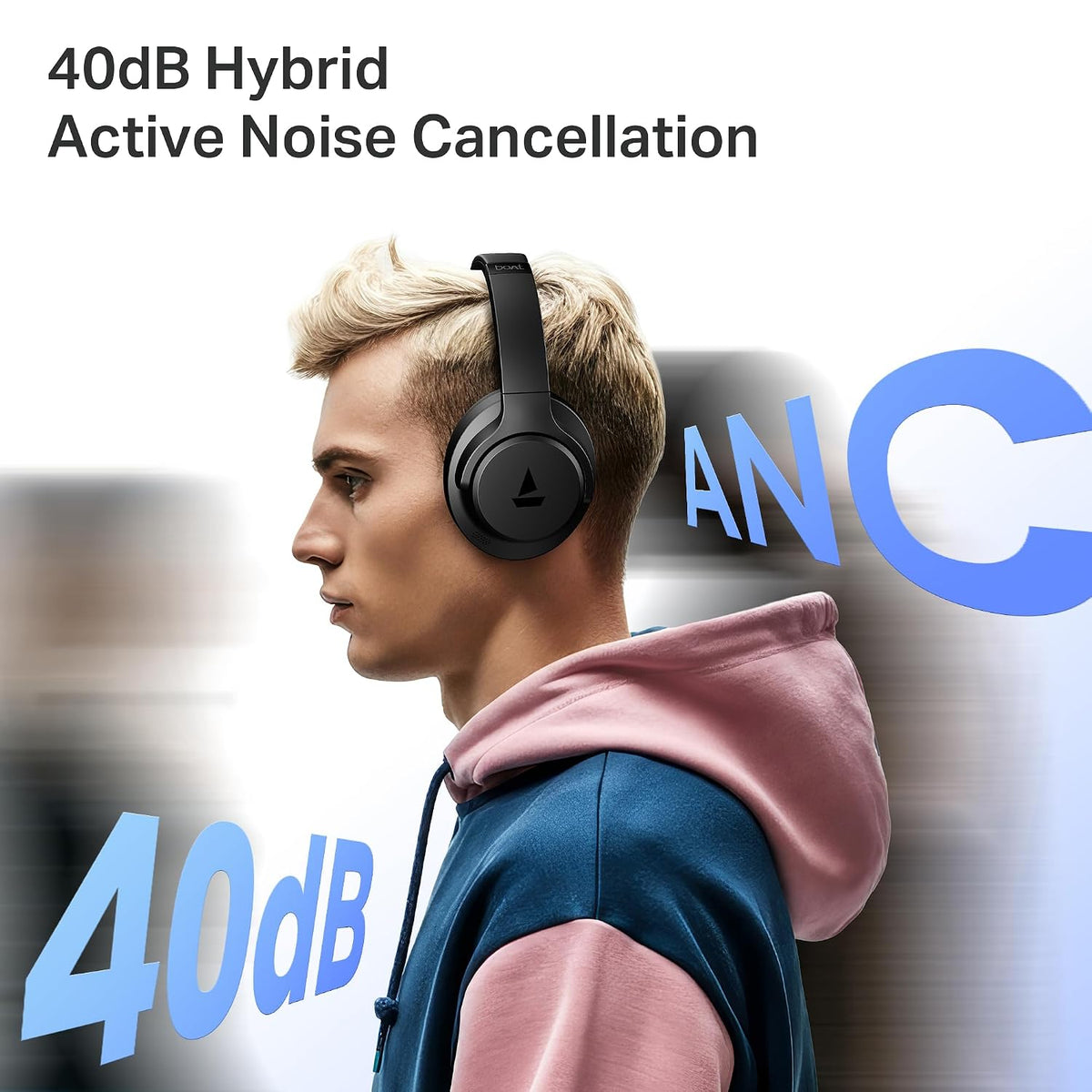 boAt Rockerz 512 ANC,(~40dB) Hybrid ANC, 80H Battery, 40mm Drivers, 40ms Low Latency, ENx Tech, App Support, Bluetooth Headphones, Wireless Headphone with Mic (Cosmic Black)