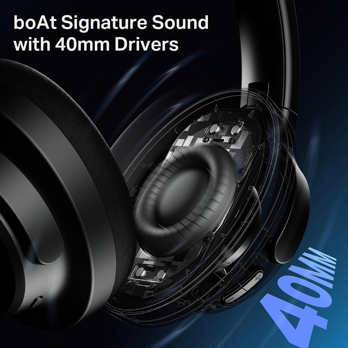 boAt Rockerz 512 ANC,(~40dB) Hybrid ANC, 80H Battery, 40mm Drivers, 40ms Low Latency, ENx Tech, App Support, Bluetooth Headphones, Wireless Headphone with Mic (Cosmic Black)