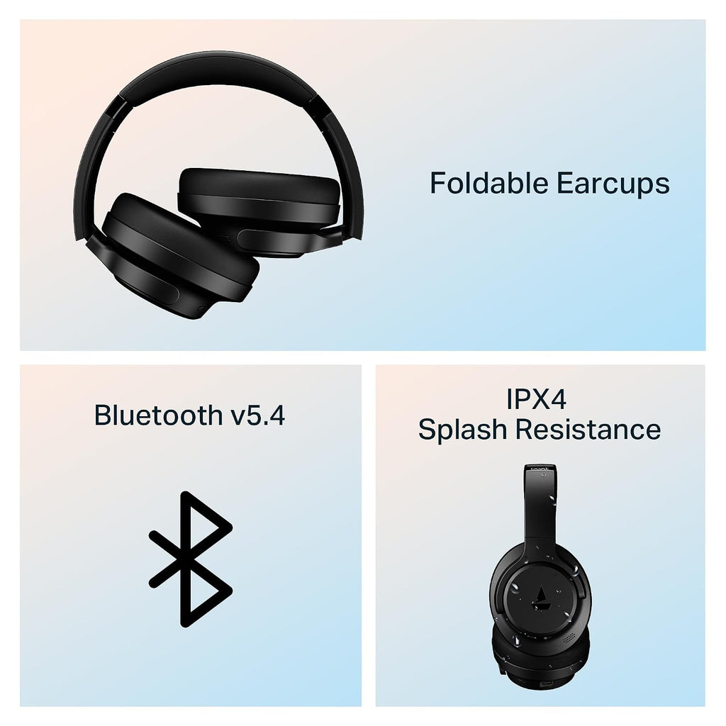 boAt Rockerz 512 ANC,(~40dB) Hybrid ANC, 80H Battery, 40mm Drivers, 40ms Low Latency, ENx Tech, App Support, Bluetooth Headphones, Wireless Headphone with Mic (Cosmic Black)