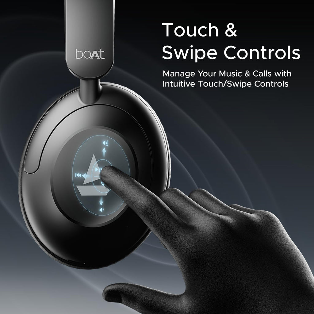 boAt Rockerz 650 Pro, Touch/Swipe Controls, Dolby Audio, 80Hrs Battery, 2Mics ENx, Fast Charge, App Support, Dual Pair, Bluetooth Over Ear Headphones with Mic (Iris Black)
