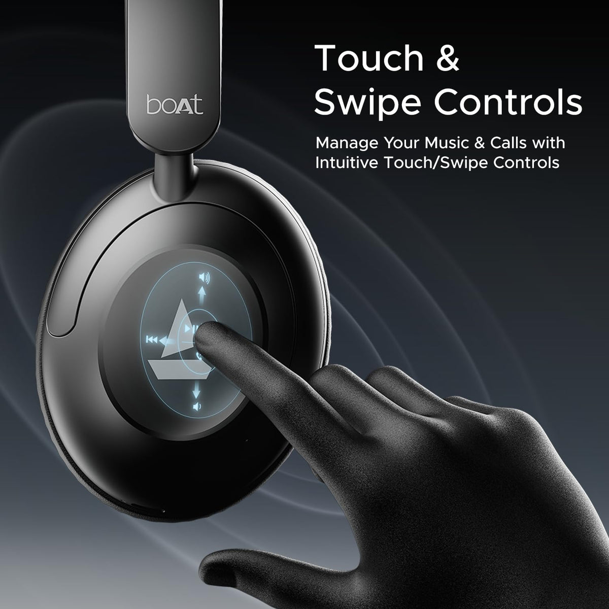 boAt Rockerz 650 Pro, Touch/Swipe Controls, Dolby Audio, 80Hrs Battery, 2Mics ENx, Fast Charge, App Support, Dual Pair, Bluetooth Over Ear Headphones with Mic (Iris Black)