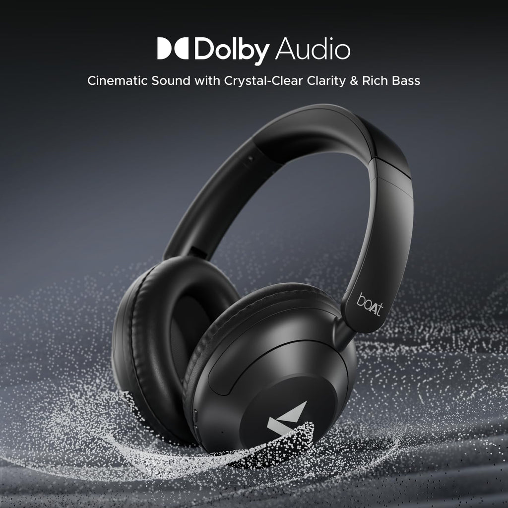 boAt Rockerz 650 Pro, Touch/Swipe Controls, Dolby Audio, 80Hrs Battery, 2Mics ENx, Fast Charge, App Support, Dual Pair, Bluetooth Over Ear Headphones with Mic (Iris Black)