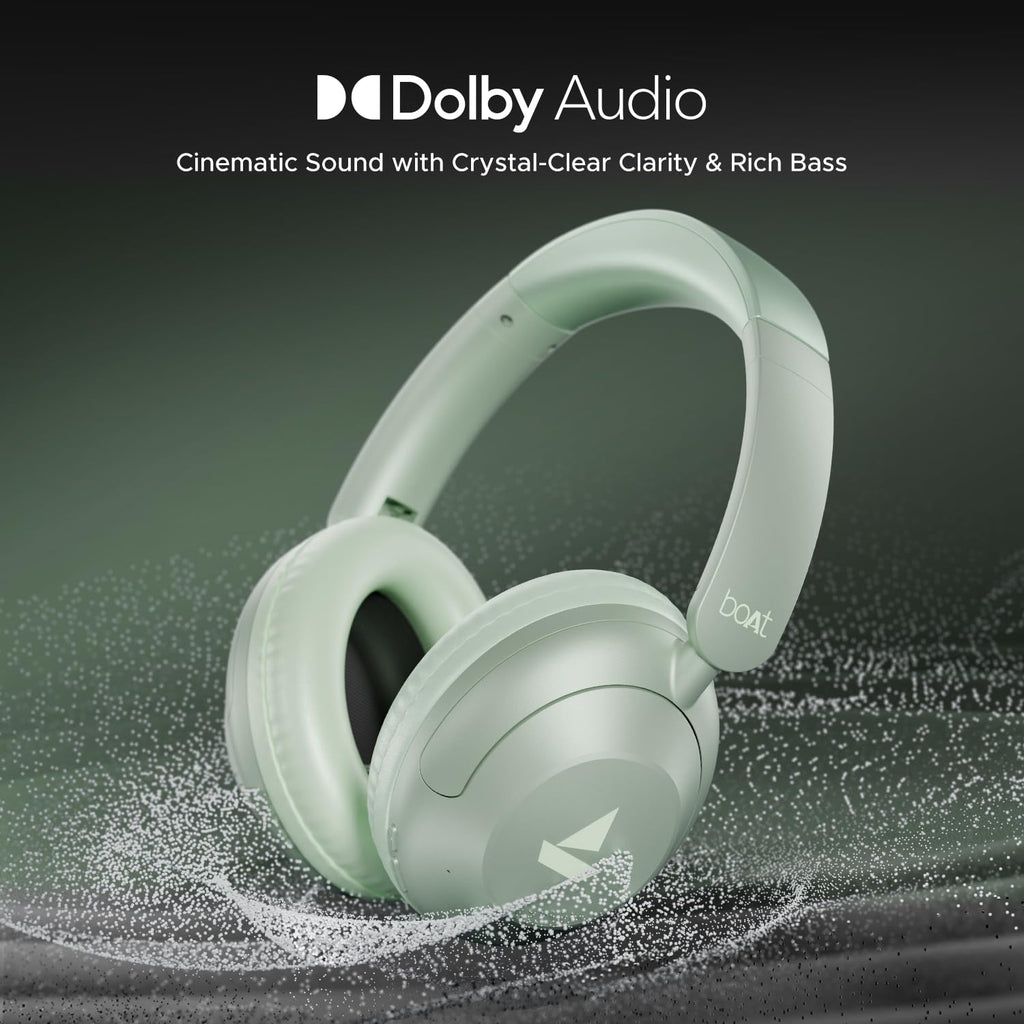 boAt Rockerz 650 Pro, Touch/Swipe Controls, Dolby Audio, 80Hrs Battery, 2Mics ENx, Fast Charge, App Support, Dual Pair, Bluetooth Over Ear Headphones with Mic (Sage Green)