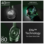 boAt Rockerz Plus 550 ANC, (~40dB) Hybrid ANC, 80Hrs Playback, 40ms Low Latency Beast Mode, 40mm Drivers, BT v5.4, Bluetooth Headphones, Wireless Headphone with Mic (Green Militia)