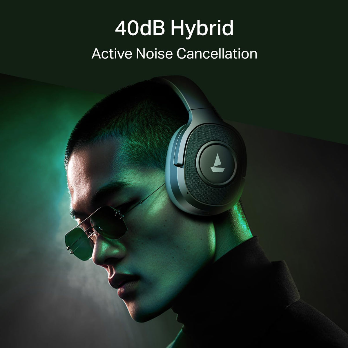 boAt Rockerz Plus 550 ANC, (~40dB) Hybrid ANC, 80Hrs Playback, 40ms Low Latency Beast Mode, 40mm Drivers, BT v5.4, Bluetooth Headphones, Wireless Headphone with Mic (Green Militia)