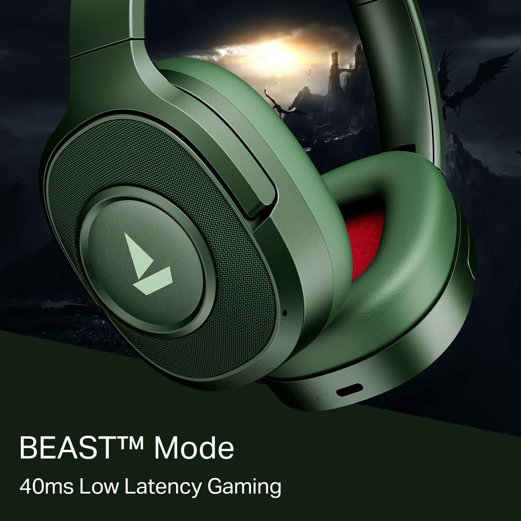 boAt Rockerz Plus 550 ANC, (~40dB) Hybrid ANC, 80Hrs Playback, 40ms Low Latency Beast Mode, 40mm Drivers, BT v5.4, Bluetooth Headphones, Wireless Headphone with Mic (Green Militia)