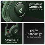 boAt Rockerz Plus 550 ANC, (~40dB) Hybrid ANC, 80Hrs Playback, 40ms Low Latency Beast Mode, 40mm Drivers, BT v5.4, Bluetooth Headphones, Wireless Headphone with Mic (Green Militia)