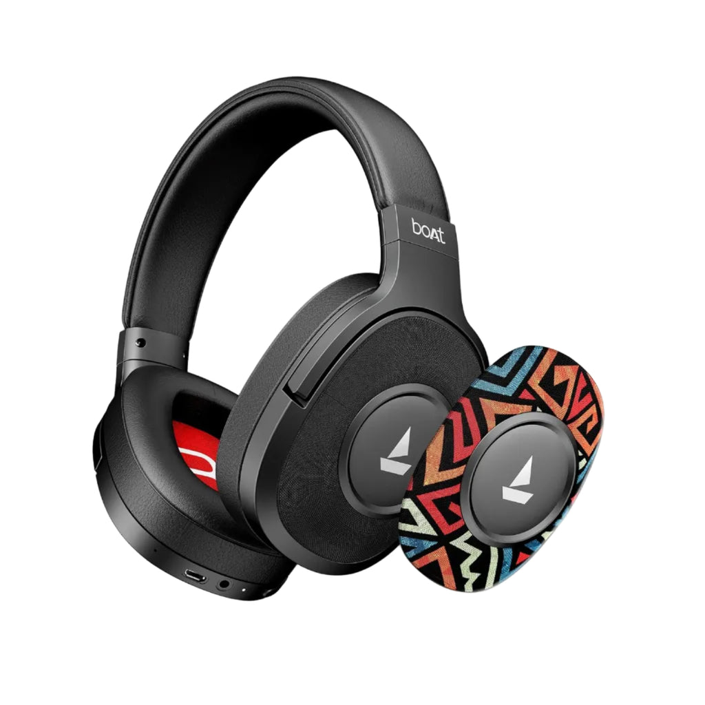 boAt Rockerz Plus 550, Customizable Earcups, 100H Battery, 50mm Drivers, Dual Pair, App Support, Bluetooth Headphones, Wireless Headphone with Mic (Black Psyche)