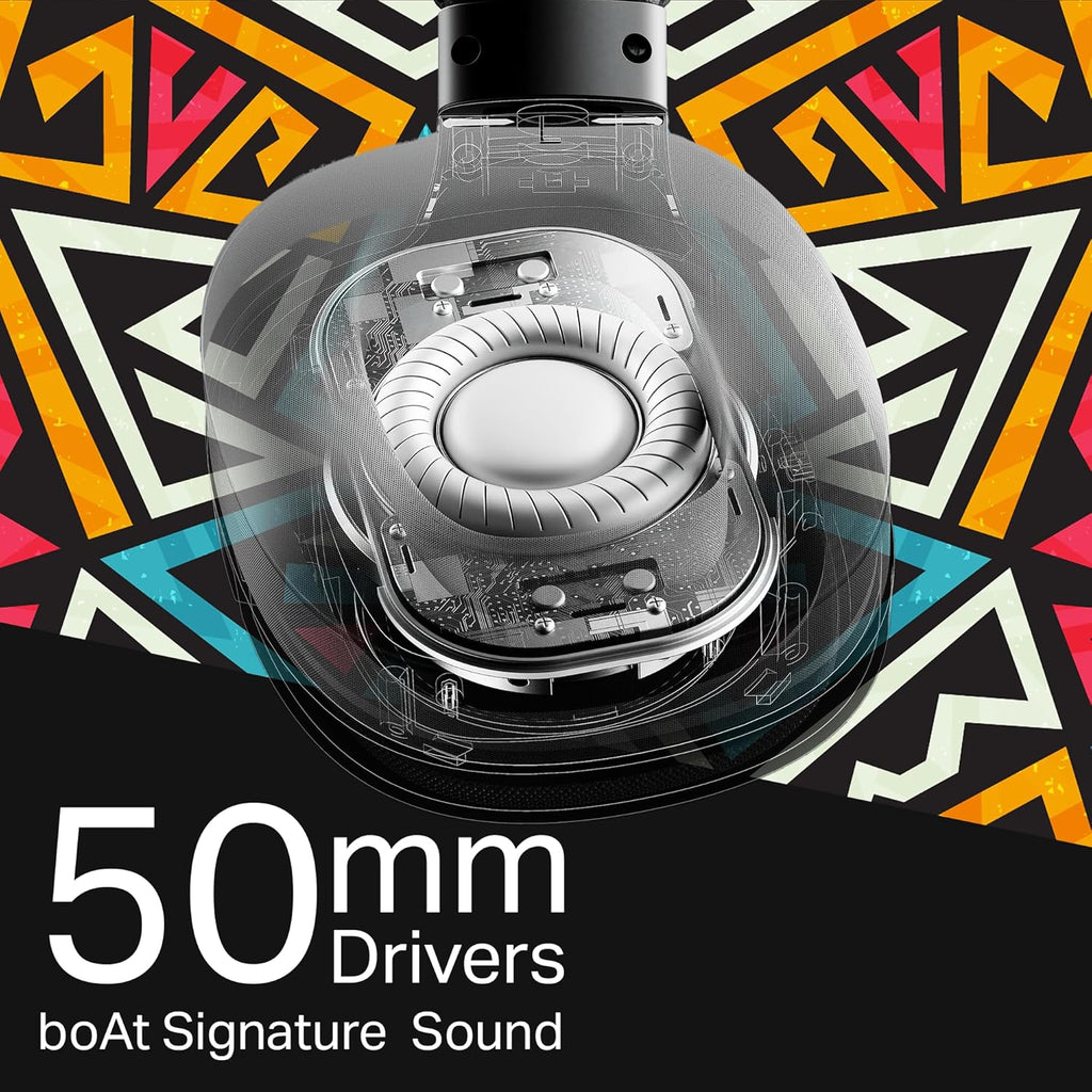boAt Rockerz Plus 550, Customizable Earcups, 100H Battery, 50mm Drivers, Dual Pair, App Support, Bluetooth Headphones, Wireless Headphone with Mic (Black Psyche)