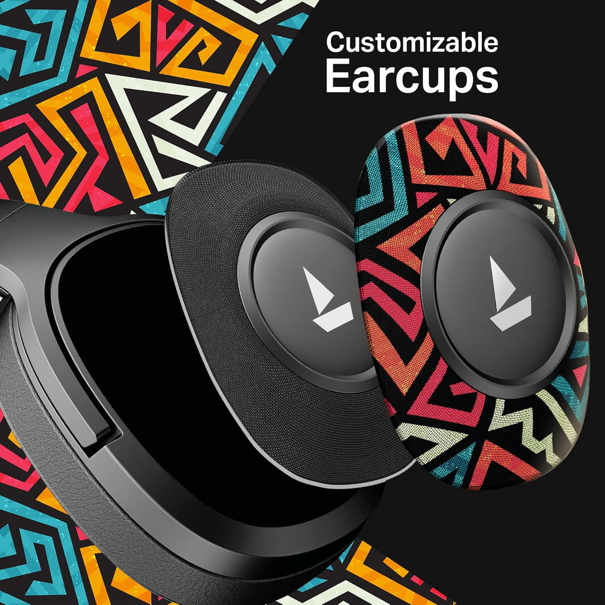 boAt Rockerz Plus 550, Customizable Earcups, 100H Battery, 50mm Drivers, Dual Pair, App Support, Bluetooth Headphones, Wireless Headphone with Mic (Black Psyche)