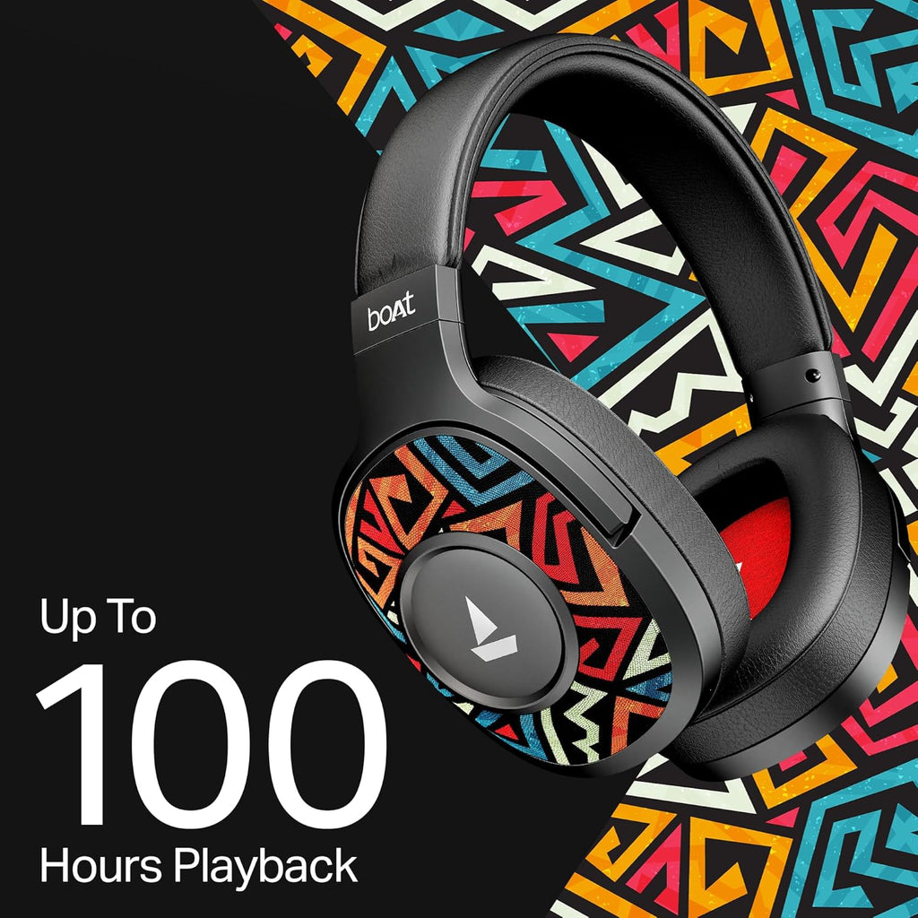 boAt Rockerz Plus 550, Customizable Earcups, 100H Battery, 50mm Drivers, Dual Pair, App Support, Bluetooth Headphones, Wireless Headphone with Mic (Black Psyche)