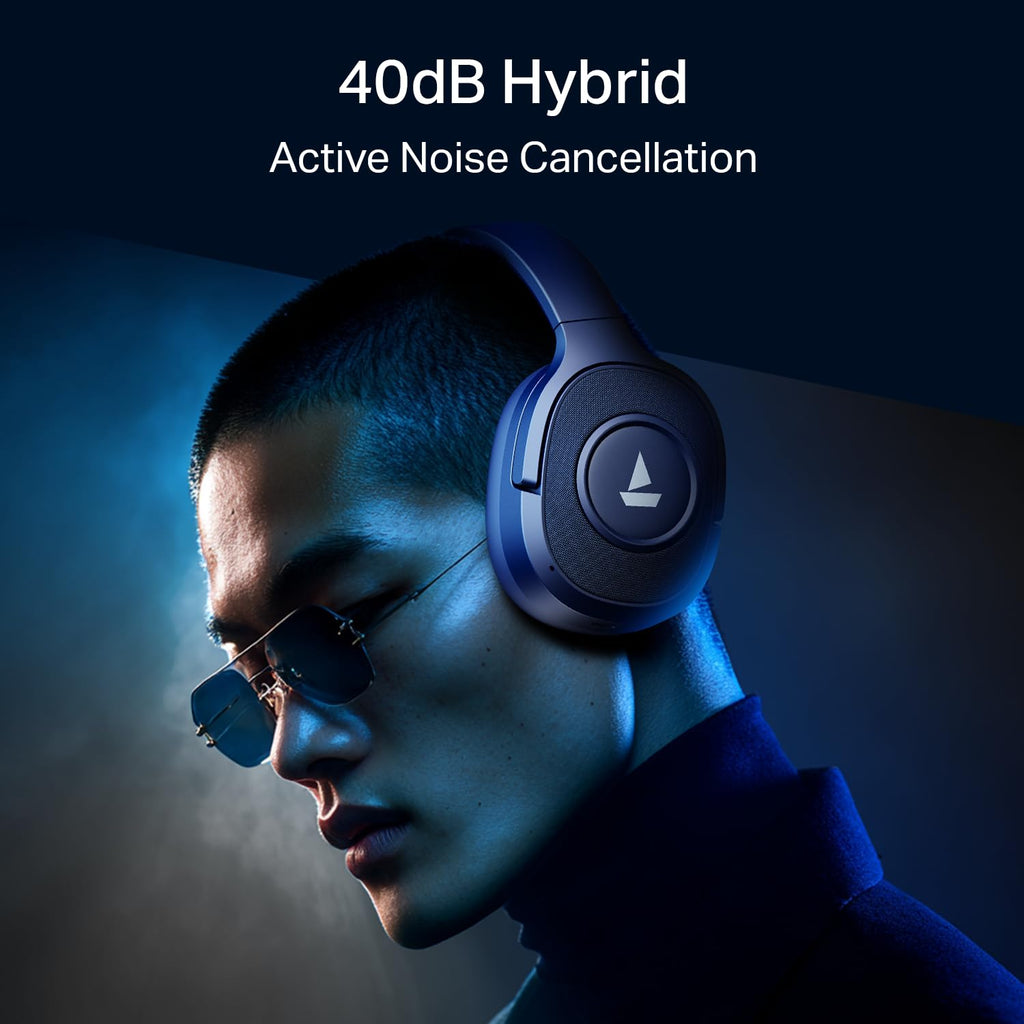 boAt Rockerz Plus 550 ANC, (~40dB) Hybrid ANC, 80Hrs Playback, 40ms Low Latency Beast Mode, 40mm Drivers, BT v5.4, Bluetooth Headphones, Wireless Headphone with Mic (Bold Blue)