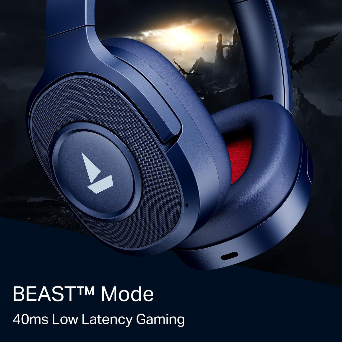 boAt Rockerz Plus 550 ANC, (~40dB) Hybrid ANC, 80Hrs Playback, 40ms Low Latency Beast Mode, 40mm Drivers, BT v5.4, Bluetooth Headphones, Wireless Headphone with Mic (Bold Blue)