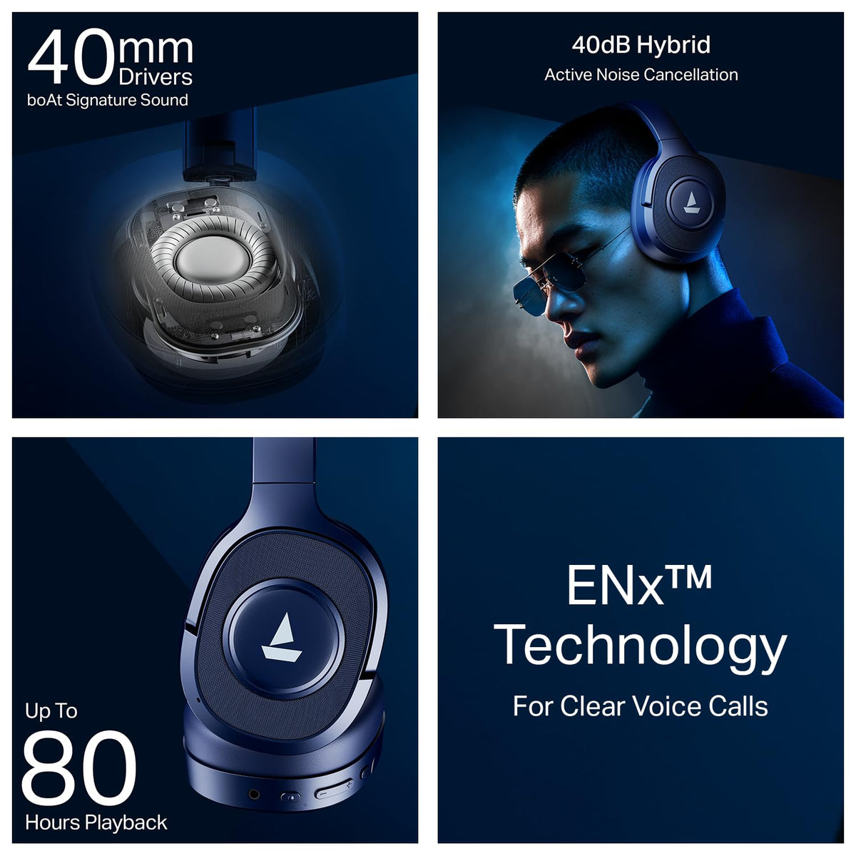 boAt Rockerz Plus 550 ANC, (~40dB) Hybrid ANC, 80Hrs Playback, 40ms Low Latency Beast Mode, 40mm Drivers, BT v5.4, Bluetooth Headphones, Wireless Headphone with Mic (Cosmic Black)