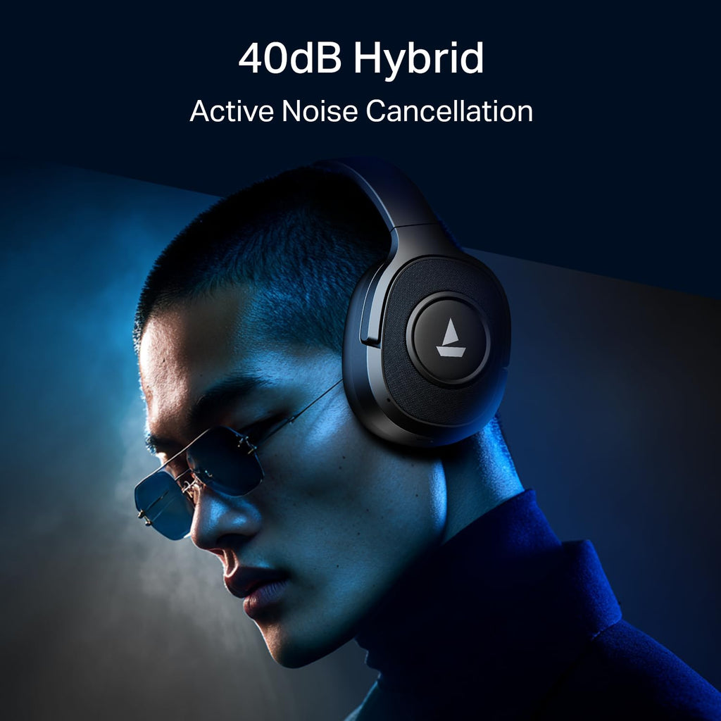 boAt Rockerz Plus 550 ANC, (~40dB) Hybrid ANC, 80Hrs Playback, 40ms Low Latency Beast Mode, 40mm Drivers, BT v5.4, Bluetooth Headphones, Wireless Headphone with Mic (Cosmic Black)