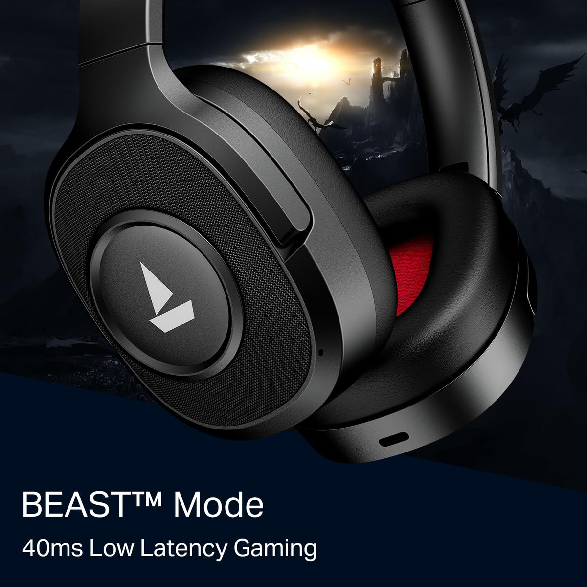 boAt Rockerz Plus 550 ANC, (~40dB) Hybrid ANC, 80Hrs Playback, 40ms Low Latency Beast Mode, 40mm Drivers, BT v5.4, Bluetooth Headphones, Wireless Headphone with Mic (Cosmic Black)